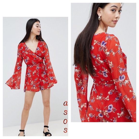 ASOS Pants - HP🌟 ASOS Floral Detail Frilled Bell Sleeve Romper